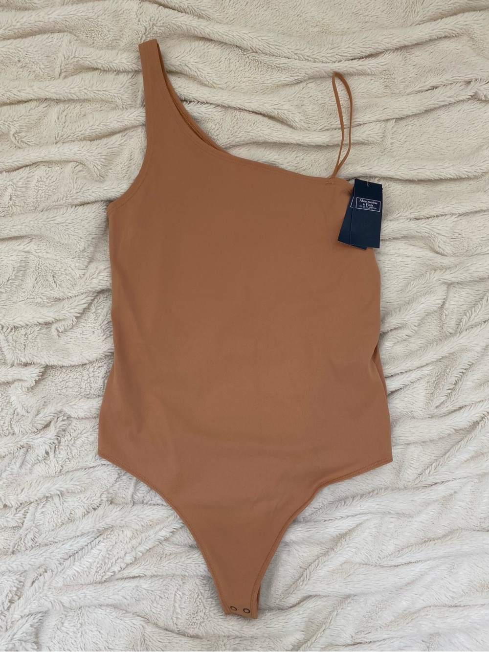 NWT Abercrombie & Fitch one-shoulder bodysuit‎ nude thong asymmetrical Sz S
